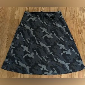 Black Camouflage Silk Material Midi Skirt